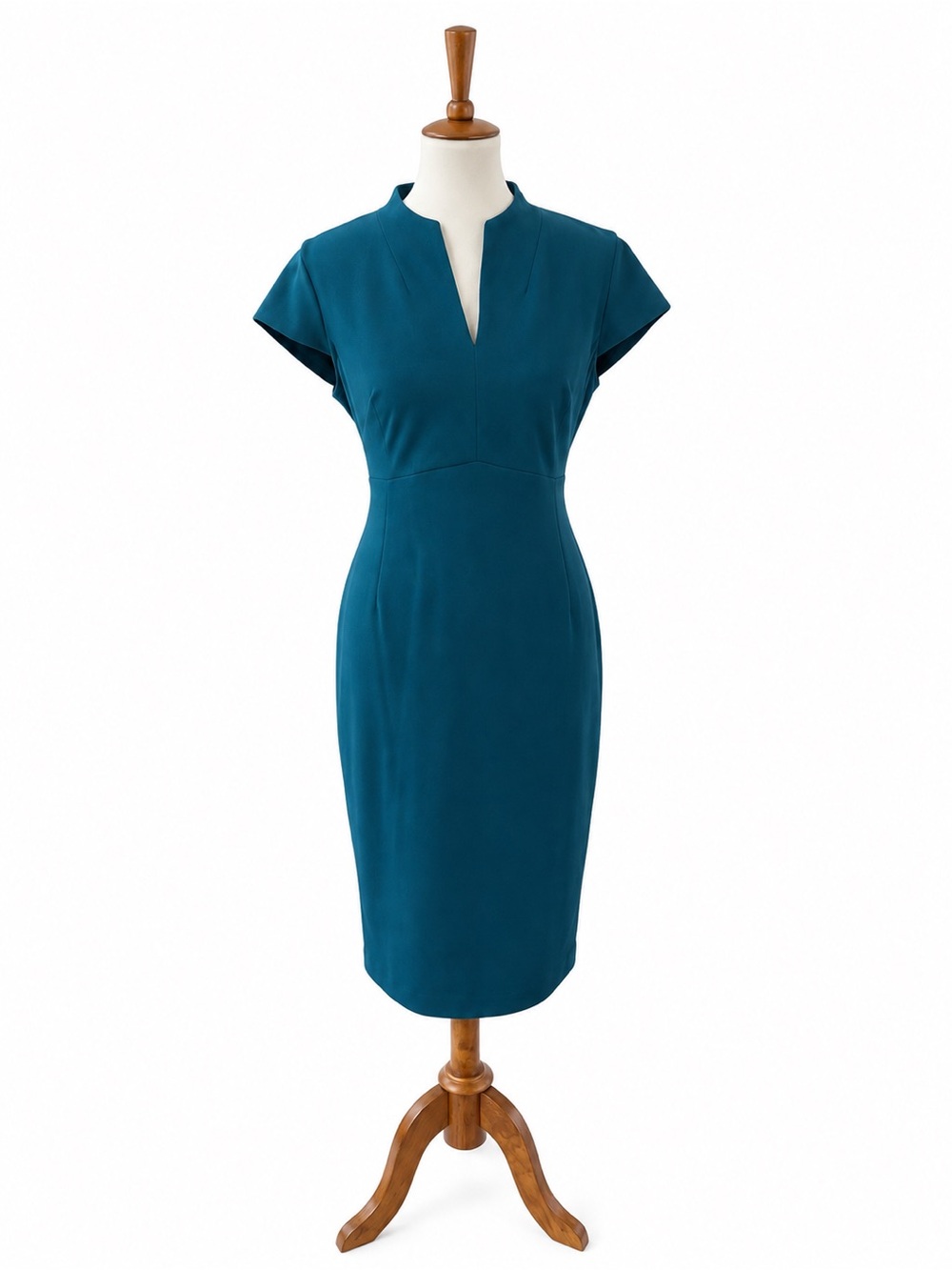 NWT Calvin Klein Teal Blue Midi Sheath Dress Size 12 V-Neck Cap Sleeves